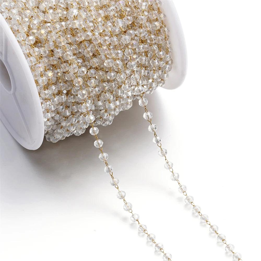 1meter/pack Stainless Steel Gold Crystal Beads Necklace Charm Chains for DIY Jewelry Making Components Crafts Accessories