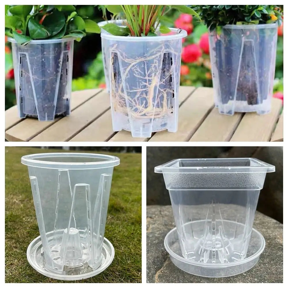Clear Transparent Flower Pot Round Square Plastic Plant Pot with Holes Cattleya Planting Orchid Pot Phalaenopsis Orchid Potted