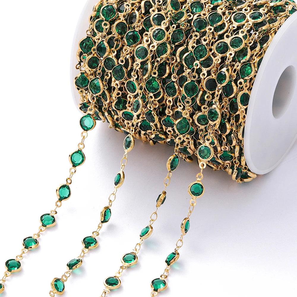 1Meter 6mm Colorful Crystal Beads Beaded Chain Glass Bead Necklace Chain Findings for DIY Bracelet Jewelry Making Supplies