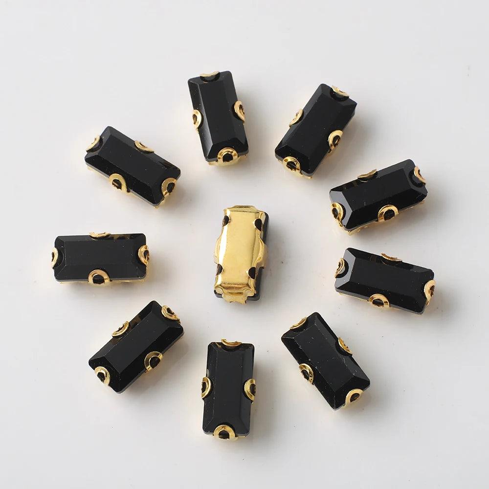 20Pcs Rectangular Gold Edged Glass Rhinestones With Claw Seams On Crystal Stones For Customized Clothing Decoration Diamond Seam