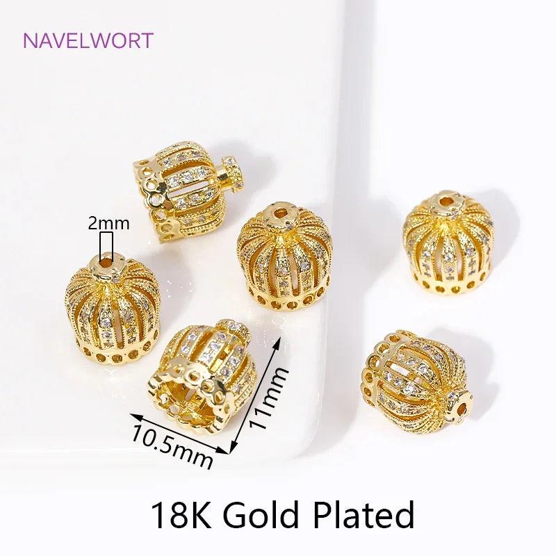 18K Gold Plated Large Flower Bead Caps Brass Metal with Zircon Crown Beads Caps Tassel Caps DIY Jewelry Making Accessories
