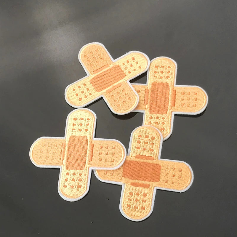 5 Piece Cross Bandage Embroidery Repair Patches Bag Jacket Jeans Cartoon Iron On Parch For Clothes Small Glue Sticker