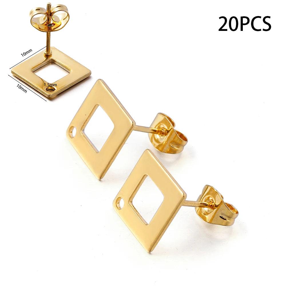 10-20pcs Stainless Steel Blank Earring Stud Golden Earrings Base With Earring Plug Connectors For DIY Jewelry Making Accessories
