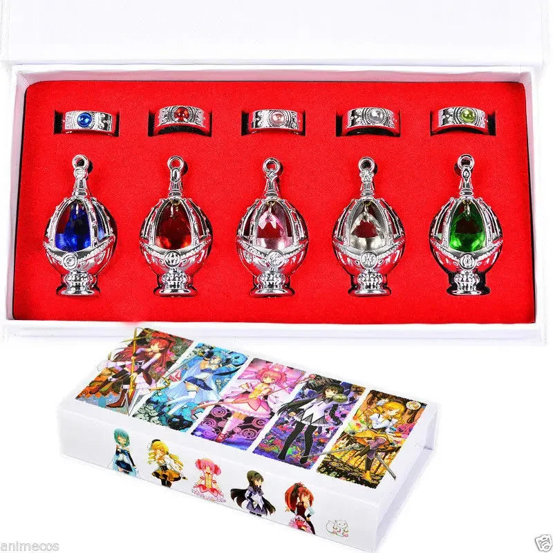 Puella Magi Madoka Magica Soul Gem Crystal Necklace Pendant Rings Weapons Cosplay Prop 10pcs Gift Box Collectible