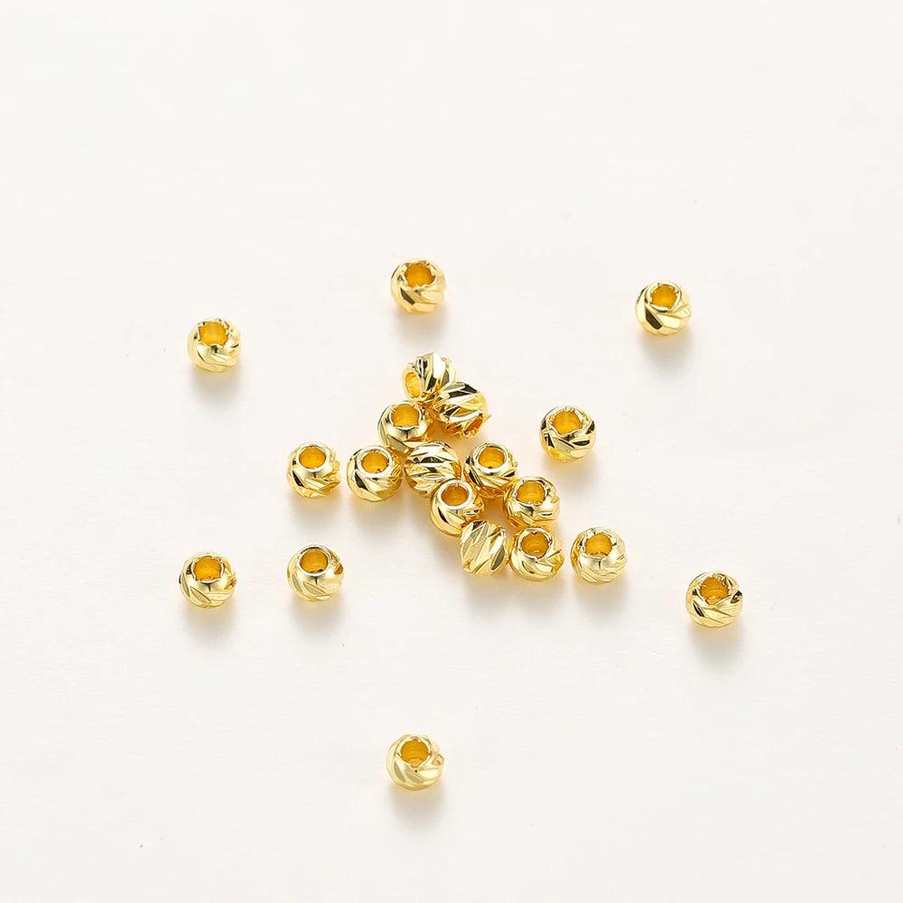 20pcs/lot 18K Gold Plated Striped Cut Flower Beads Earring Necklace Loose Spacer Beads Bulk For DIY Jewelry Wholesale Findings