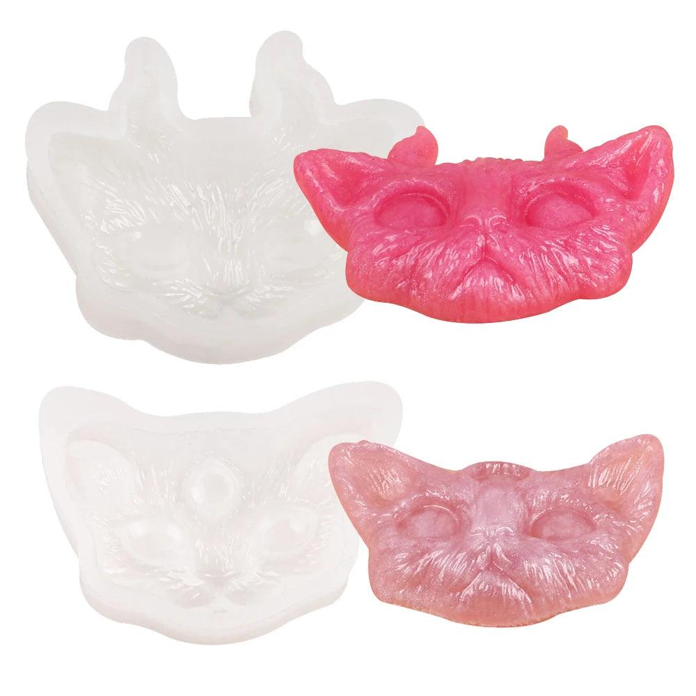 Cat Head Silicone Mold DIY Devil Cat Pendant Jewelry Crafts Making Soap Candle Epoxy Resin Mould