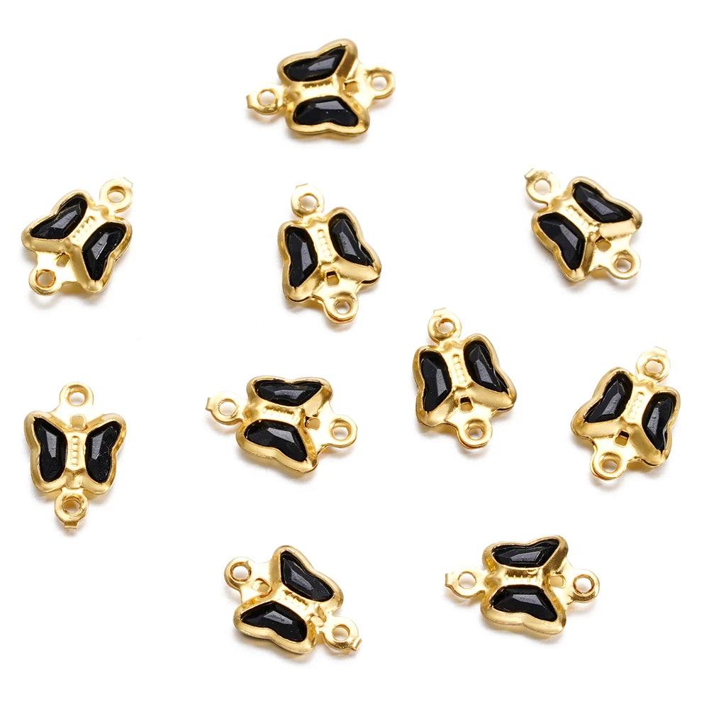 10pcs 7mm Stainless Steel Double Holes Butterfly with Rhinestones Bracelet Necklace Pendants Connectors for DIY Jewelry Making