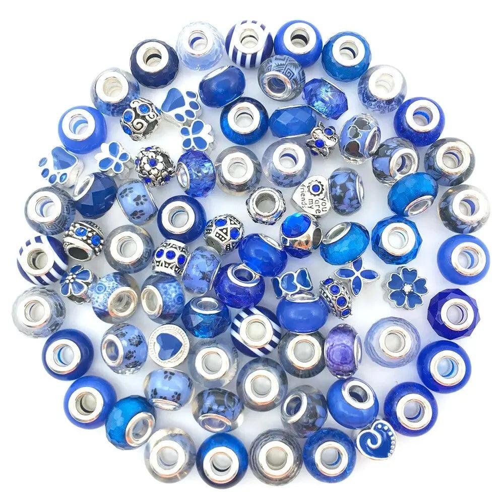 40pcs Various European-style Beads Large-hole Crystal Glass Spacer Beads Colorful Antique Silver Rhinestone DIY Snake Chain