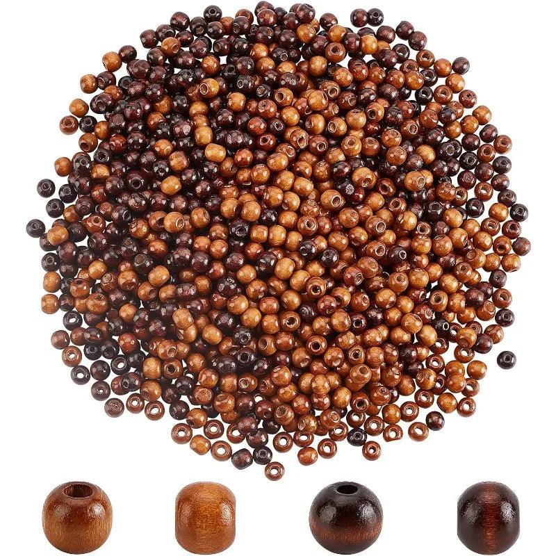 1000pcs 2 Colors 10mm Natural Wood Beads Dyed Round Dark Brown Wood Color Beads Unfinished Macrame Wooden Beads with Large