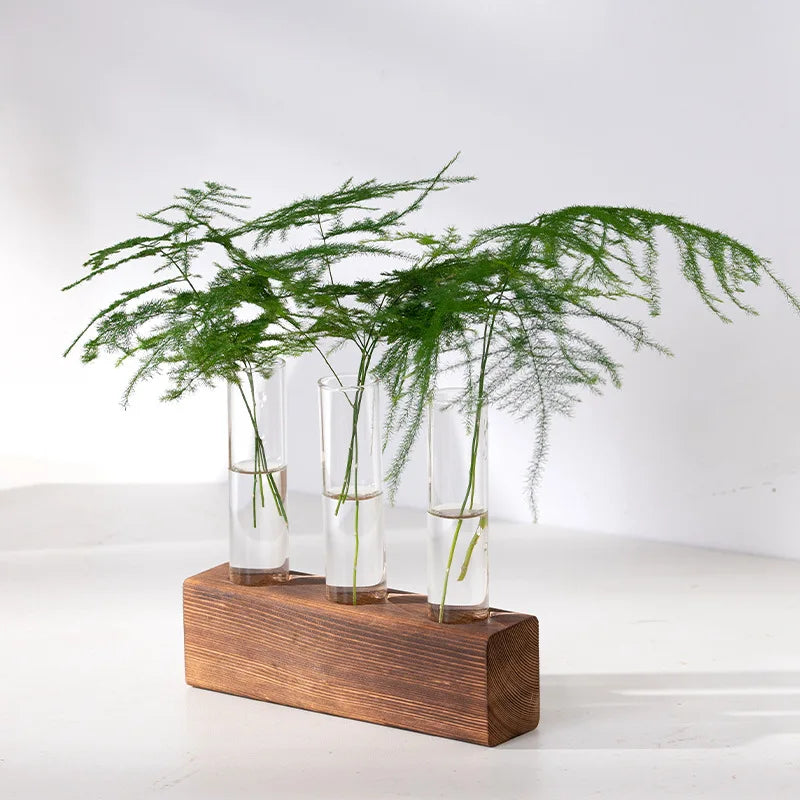 Exquisite Hydroponic Flower Vase, 5 Glass Cultivation Test Tubes, Elegant Gift, Plant Wooden Base Aquarium Indoor Decoration!