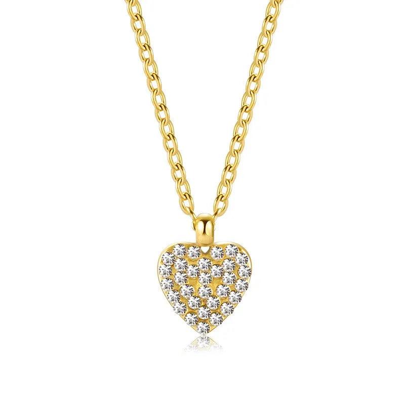WILD & FREE Trendy Stainless Steel Heart Pendant Necklaces for Women Classic Simple Gold Plated Waterproof Jewelry Gifts