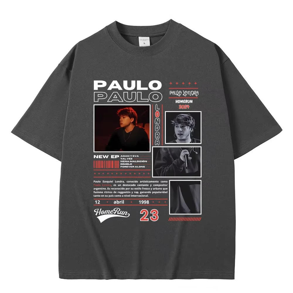 Trend Rapper Paulo Londra Homerun Album T-shirts Mens Women Fashion Hip Hop Oversized T Shirt Casual Cotton Short Sleeve T-shirt