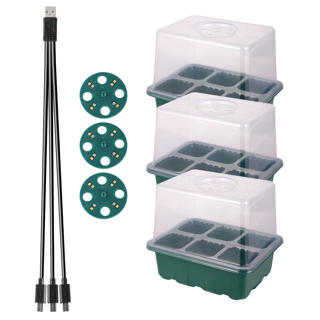 6/12 Cell Higher Cover Nursery Tray Box with Growing light Seedling Germination Planting Pot Full Spectrum LED Growth Promotion