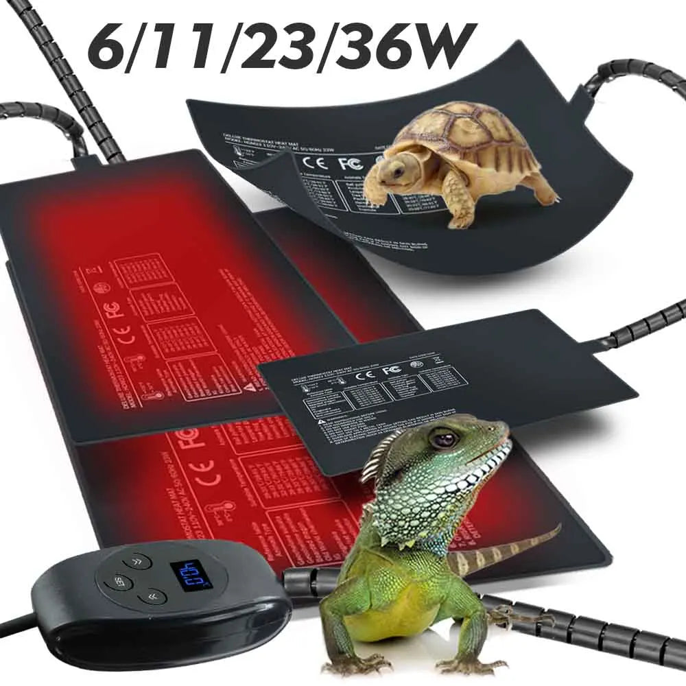 6/11/23/36W PVC Reptile Heating Pad Seedling Warmer Heat Mat Adujustable Thermostat for Indoor Garden Plants Aquarium Terrarium
