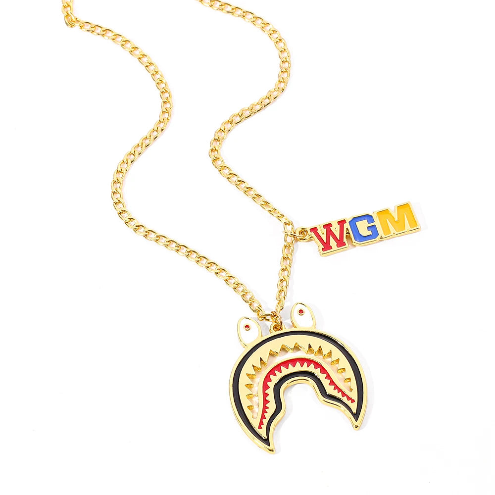 Hip hop Big Shark Necklace Pendant Men StreetFashion Trendy WGM letter Chain Necklace Man Rapper Jewelry gift