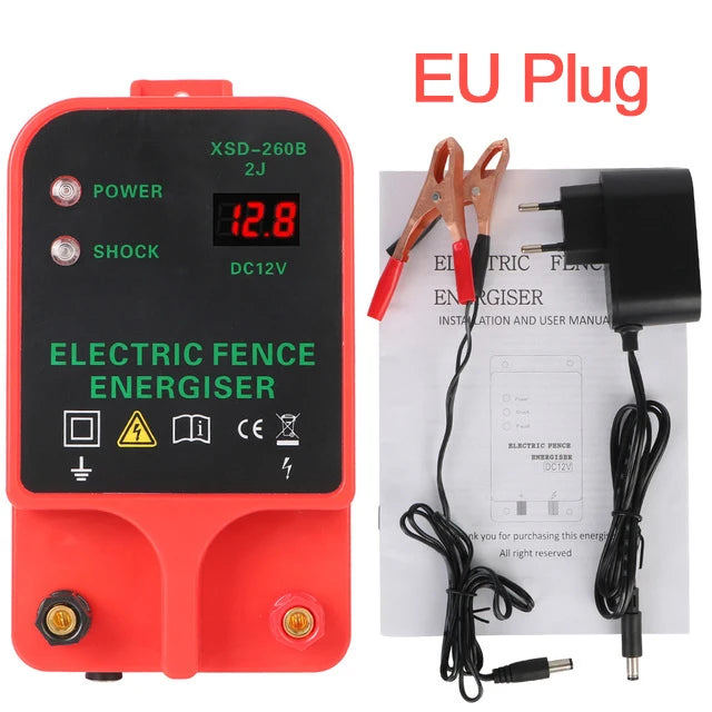 Livestock High Voltage Pulse Controller Electric Fence Energizer LCD Voltage Display High-decibel Alarm 10KM Waterproof