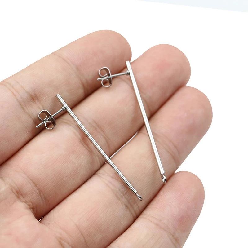 10pcs Stainless Steel Long Tube Stud Earrings Posts with Loop Strip Pendant Connector for DIY Earrings Jewelry Making Supplies
