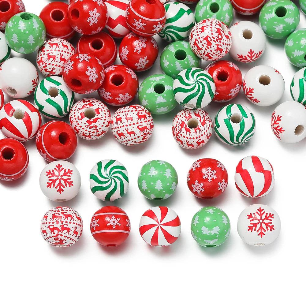 5/10pcs 16mm Wooden Beads Green Snowman Christmas Spacer Beads for DIY Bracelet Keychain Jewelry Making Handmade Accessories