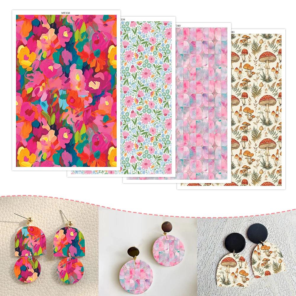 Daisy Flower Foilage Mushroom Polymer Clay Transfer Paper Abstract Pattern Stickers for DIY Jewelry Earrings Printing Paper