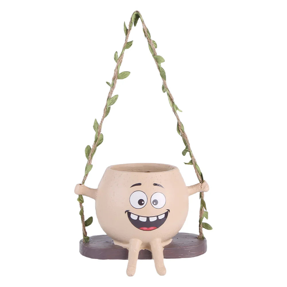 Chair/Swing Smile Face Planter Resin Hanging Cute Head Planters Creative Wall Hanging Head Planter Home Garden Patio Accessories