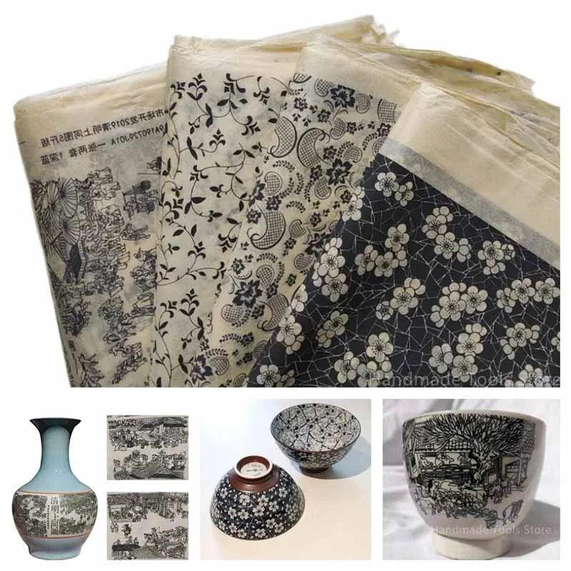 1PC Black Pottery Transfer Paper Glaze Underglaze Flower Paper Ceramic Decal Sticker DIY Polymer Clay Tool