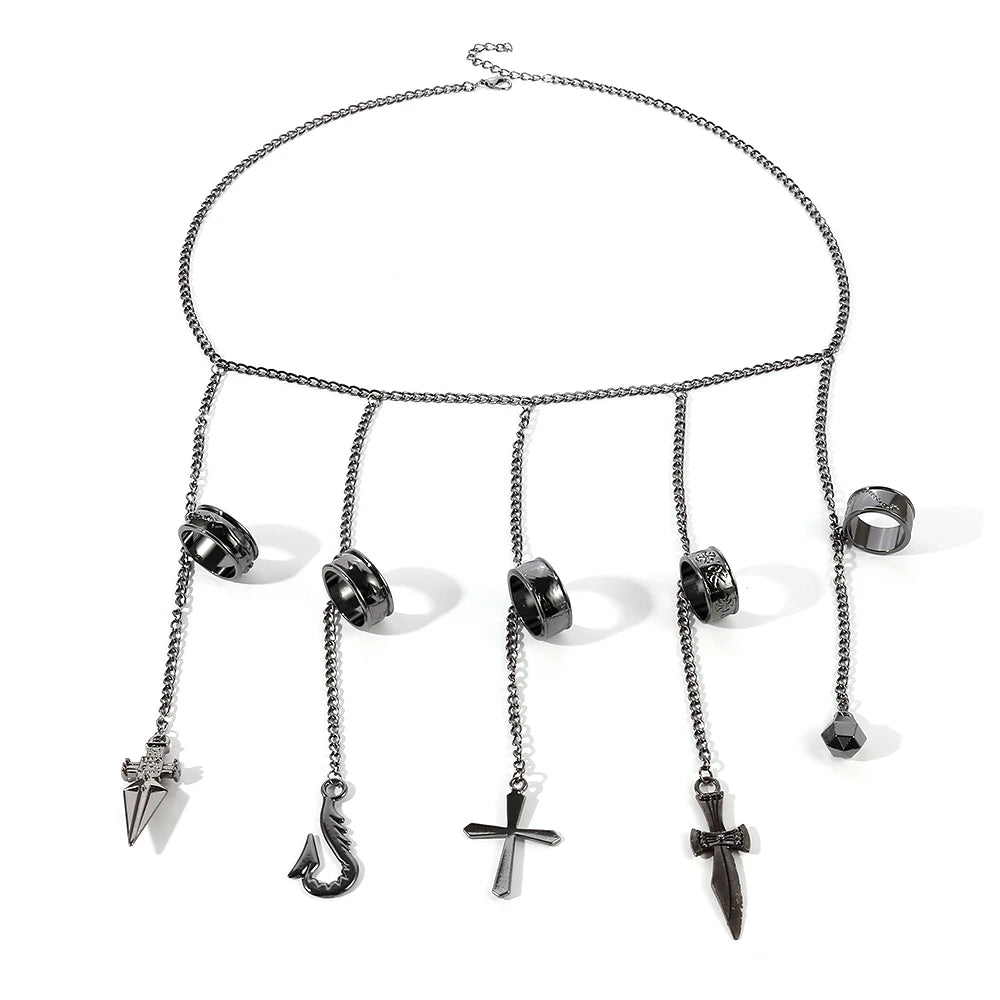 Adult Kids Kurapika Chains Bracelet Hunter Cosplay Cool Five Finger Rings Rapers Full-five Fingers Rings Fashion Jewelry