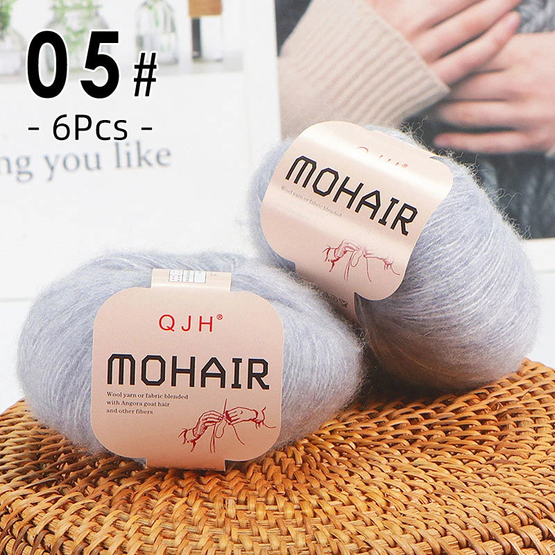 6PCS Soft Mohair Yarn Knitting Angora Yarn for DIY Projects Fluffy Lace Yarn for Sweaters Scarves and Shawls 25g Each