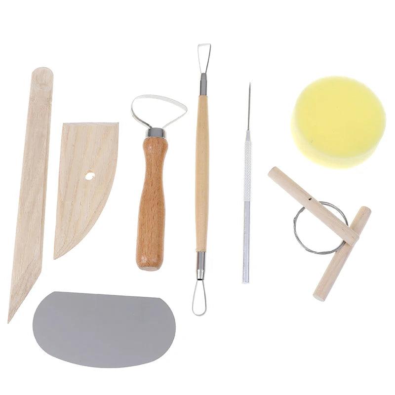 8pcs Pottery Clay Tool Set Pottery Ceramics Molding Tools Wood Sponge Tool