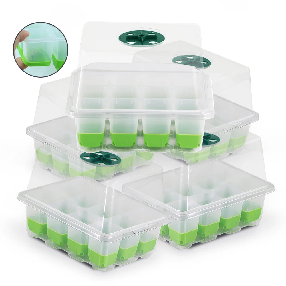 Greenhouse Seed Starter Tray Seedling Box with Adjustable Ventilator Cover  Plant Germination Transplant 12-Cell TPE Nursery Pot
