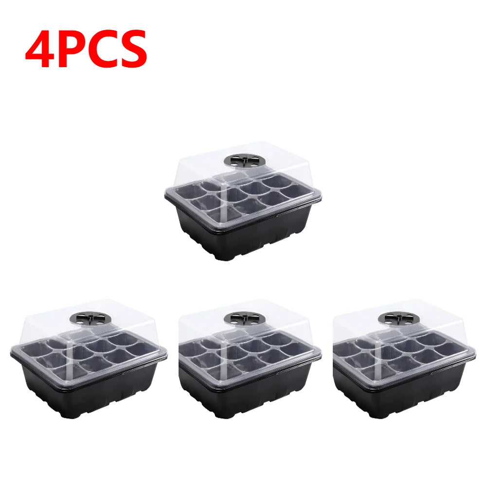 1-5Pcs Stackable Greenhouse Germination Tray with Humidity Dome 12 Holes Plant Grow Nursery Seedling Trays Garden Tools