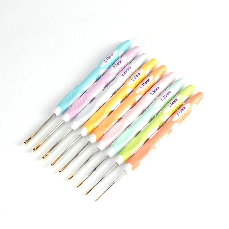 9Pcs Crochet Hook Hand Knitted Crochet Aluminum Crochet Needles With Colorful Grip DIY Process Tool Knitting Needles Set