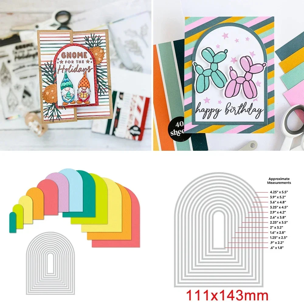 Wavy Sun Bold Curves Metal Cutting Dies Balloon Arched Stacked Pocket Book Frame Die Cut Set for DIY Scrapbooking Crafts