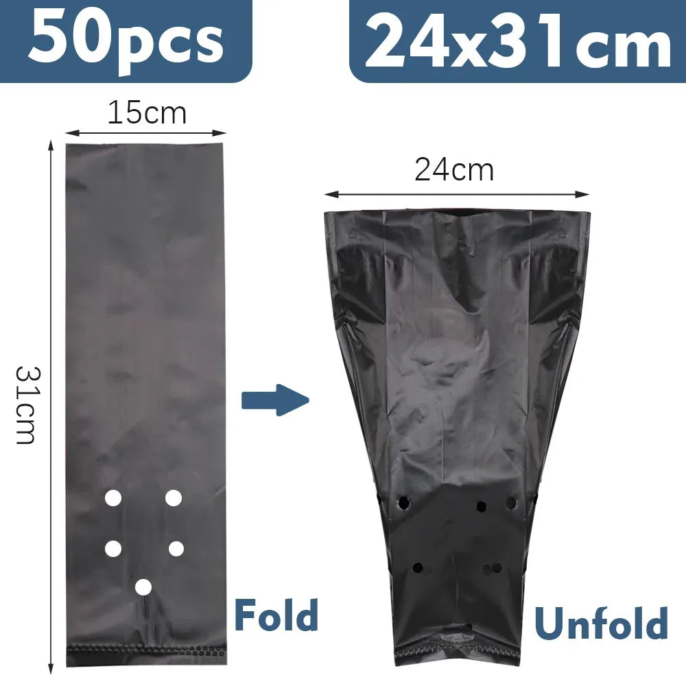 50pcs PE Black Seedling Planting Bag Breathable Nursery Plants Cultivation Pot for Garden Orchard Tree Transplanting Container
