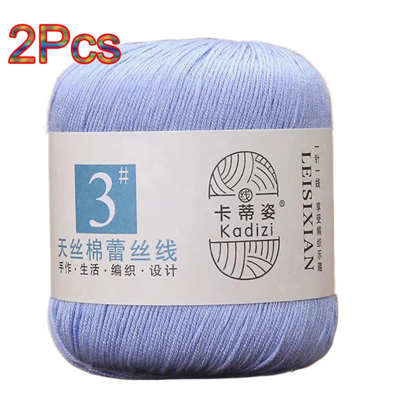 100% Mercerized Cotton Lace Yarn Threads for Crochet and Knitting - 2Pcs Embroidery Craft Set
