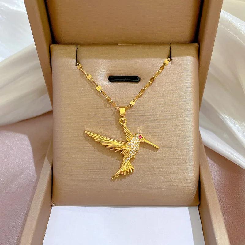 Stainless Steel Blue Hummingbird Pendant Necklace For Women Girls Fashion Clavicle Chain Choker Aesthetic Jewelry Birthday Gifts