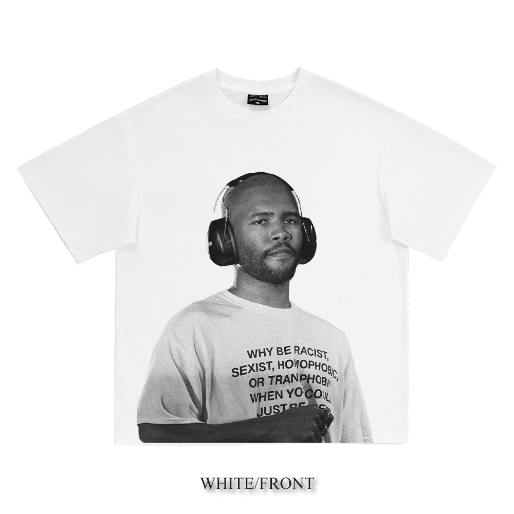 Frank Ocean Hip Hop Black and White Portrait T-Shirt Pure Cotton High Quality Luxury
