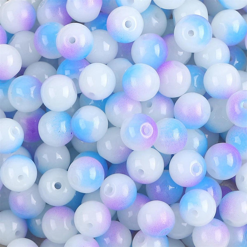 50pcs 8mm Glass Imitation Jade Bead Gradient Double Color Round Bead Handmade DIY Bracelet Necklace Jewelry Making Loose Bead Ma