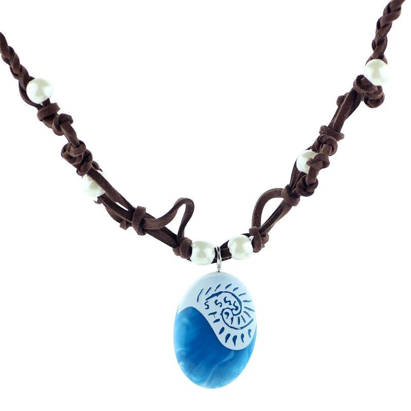 Anime Movie Princess Moana Necklace Cosplay Handmade Braided Leather Rope Necklace for Women Girl Jewelry Prop Accessories