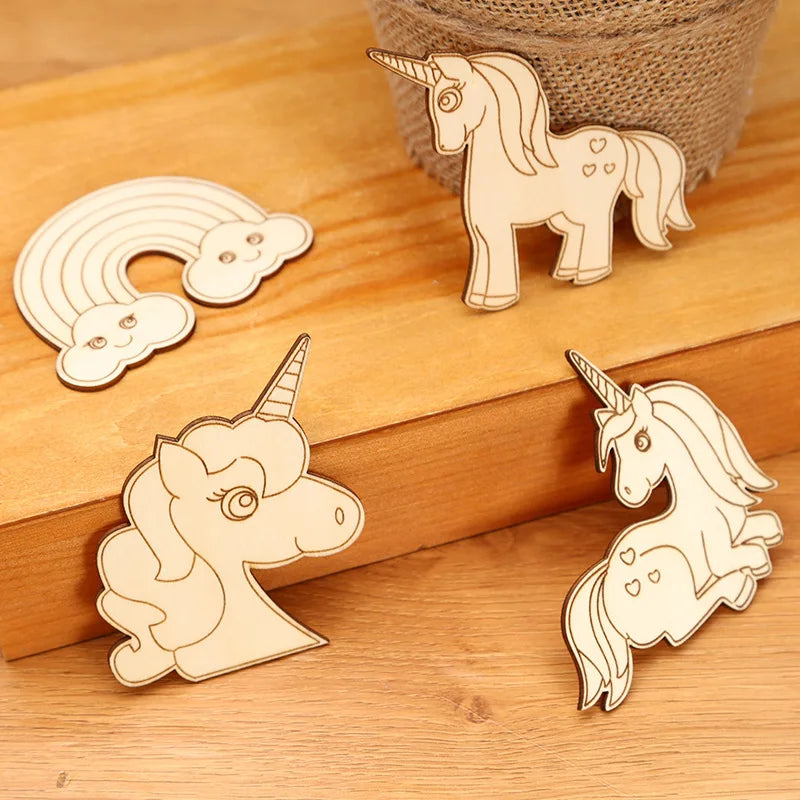 10pcs/set Unicorn Wooden Crafts DIY Painting Wood Slices Hanging Ornaments For Birthday Party Decoration Kids Gift Home Supplies