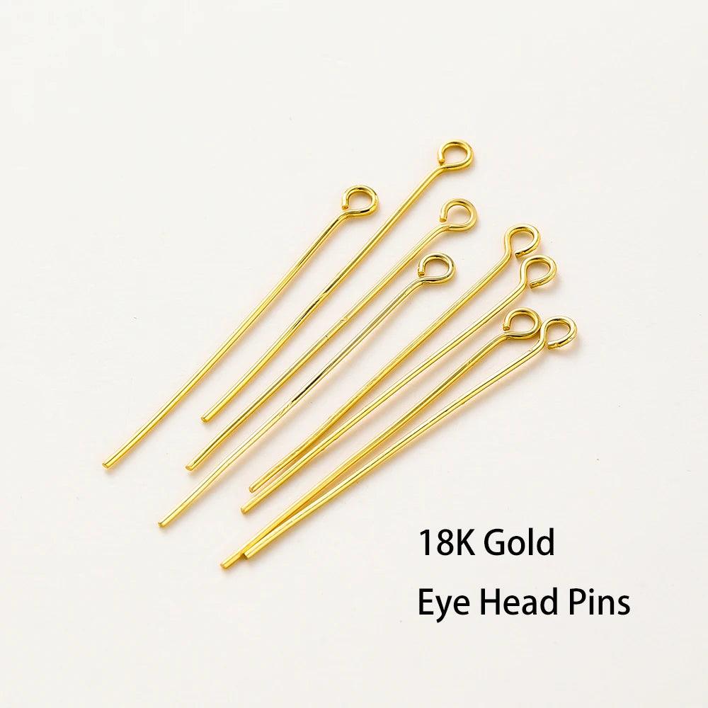 100pcs/lot 14K 18K Gold Plated 16-50mm Ball Head Pins DIY Jewelry Making Findings Brass Metal Flat Head Eye Head Pins Supplies