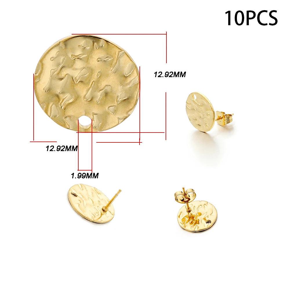 10-20pcs Stainless Steel Blank Earring Stud Golden Earrings Base With Earring Plug Connectors For DIY Jewelry Making Accessories