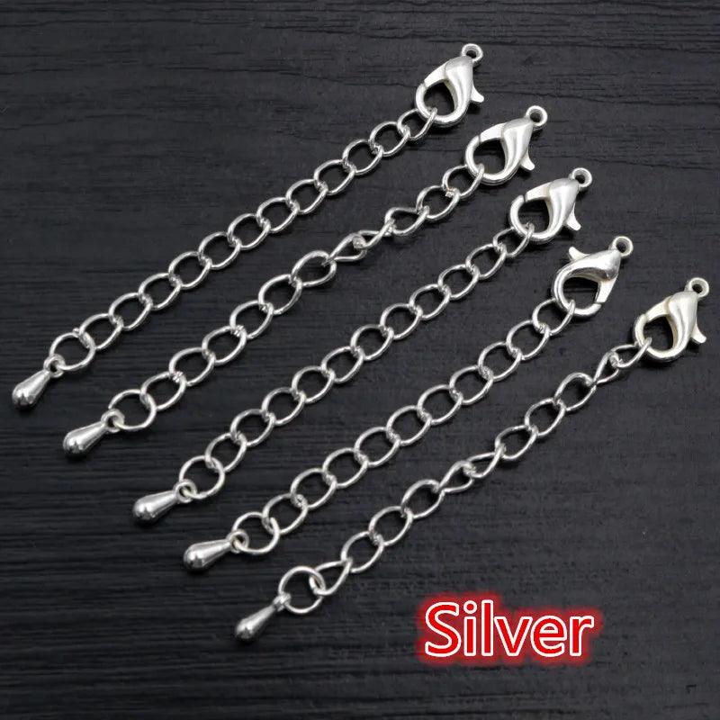 10pcs 50 70mm Gold Silver Plated Extended Extension Tail Chain Lobster Clasps Connector For DIY Necklace Jewelry Making Findings