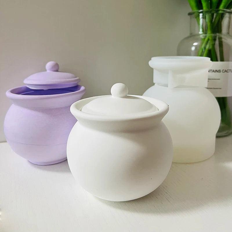 Earthenware Jar Cement Mold Round Storage Cup Plaster Mold Concrete Cement Candle Jar Silicone Molds