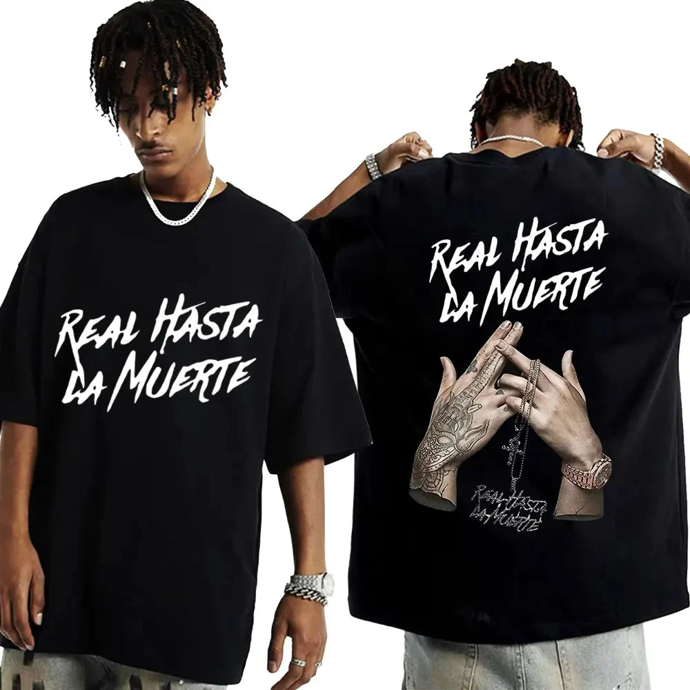 Limited Edition Anuel Aa Real Hasta La Muerte Graphic Oversized Tee for Men and Women Cotton Hip Hop Short Sleeve T Shirt