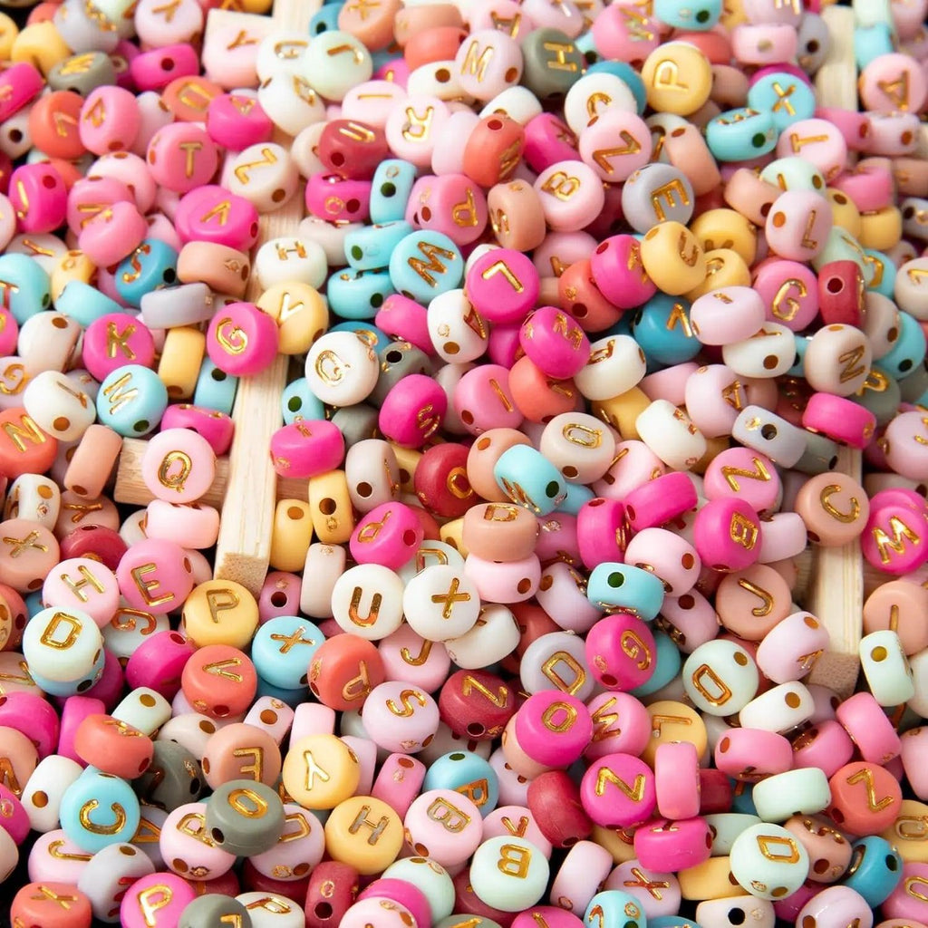 1000 round letter beads, colored acrylic with gold letters 4x7mm beads, DIY bracelet, necklace, jewelry making