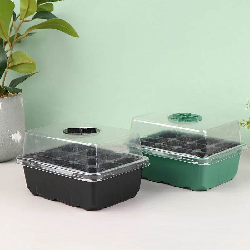 1Set Seed Starter Trays With Grow Light Seeding Starter Kits With Humidity Domes Cover Indoor Gardening Plant Germination Trays