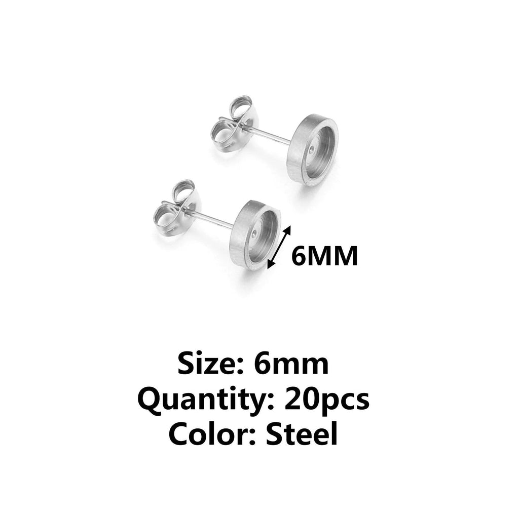 10/20pcs Blank Stud Earring Setting Stainless Steel Earring Back Cabochon Base Thick Bezels Earring for Resin DIY Jewelry Making