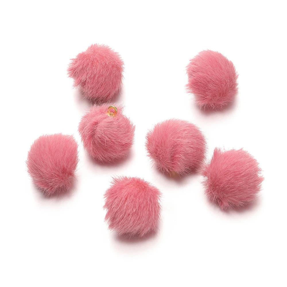 10pcs 17mm Plush Fur Covered Ball Beads Charms Pompom Beads Pendant for DIY Earring Bag Keychain Pendant Jewelry Making Supplies
