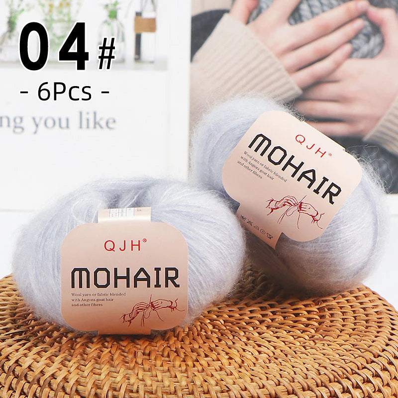 6PCS Soft Mohair Yarn Knitting Angora Yarn for DIY Projects Fluffy Lace Yarn for Sweaters Scarves and Shawls 25g Each