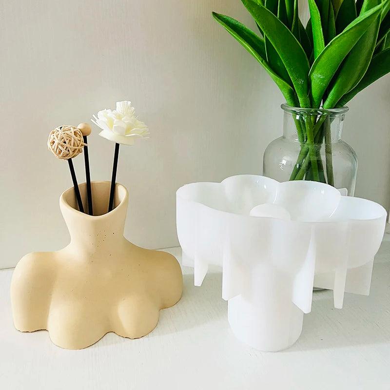 Female Body Art Vase Silicone Mold Handmade Cement Half Body Vase Mold Aromatherapy Stick Container Plaster Mold Epoxy Resin Vas